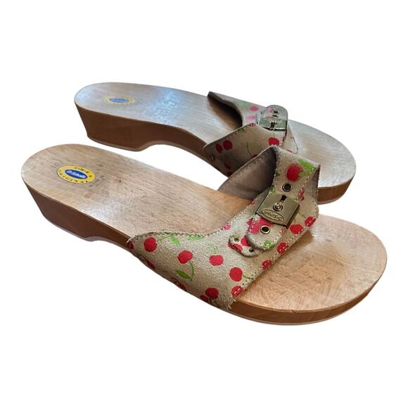 Dr. Scholls Original 10 Exercise Sandals Clogs Vintage Cherry Wooden Sole Italy - Picture 1 of 11